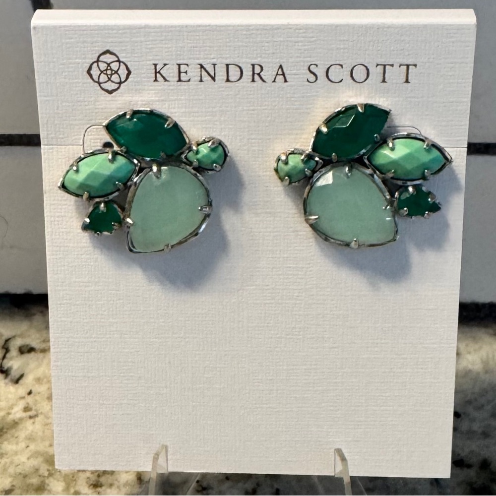 RARE Kendra Scott Carmella Multi Stone Cluster Stud Earrings Silver Retired